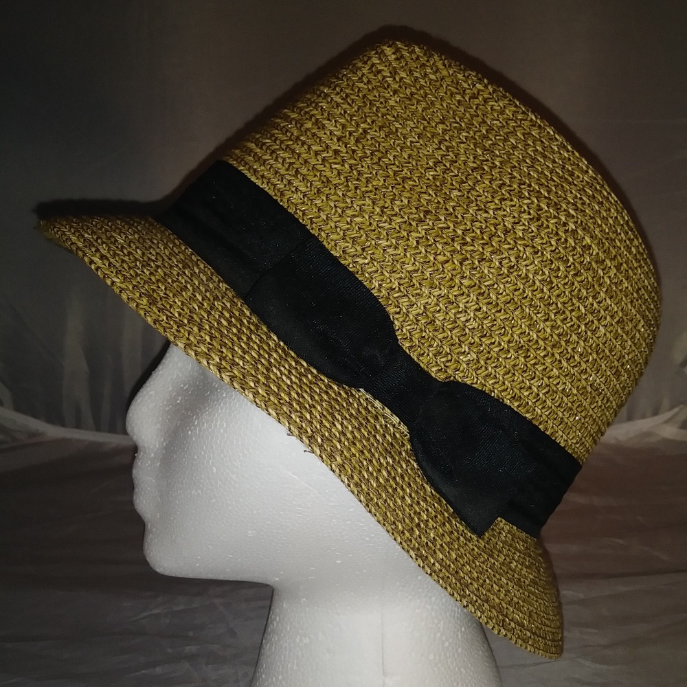 TuVous Woven Fedora Hat - Ladies Hat Black Ribbon